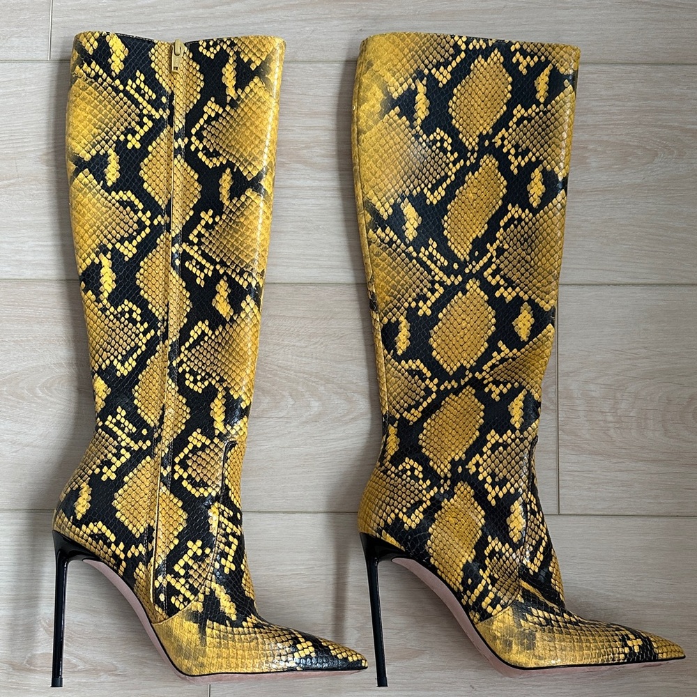 BALLY Heel Women’s Barbra Knee High Leather Python Boot 38 Marigold Yellow - Picture 10 of 12